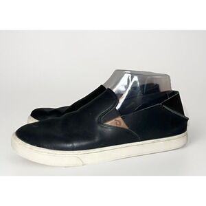 OLUKAI Women's Pehuea Black Leather Drop In Heel Slip On Sneakers Shoes US 8.5
